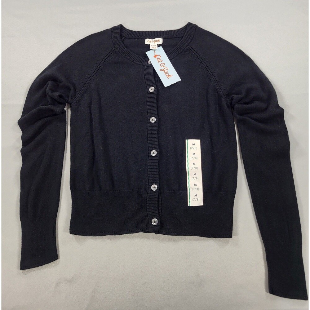 Cat & Jack Girls Black Knit Cardigan Sweater with Gem Buttons Size M (7/8) NWT
